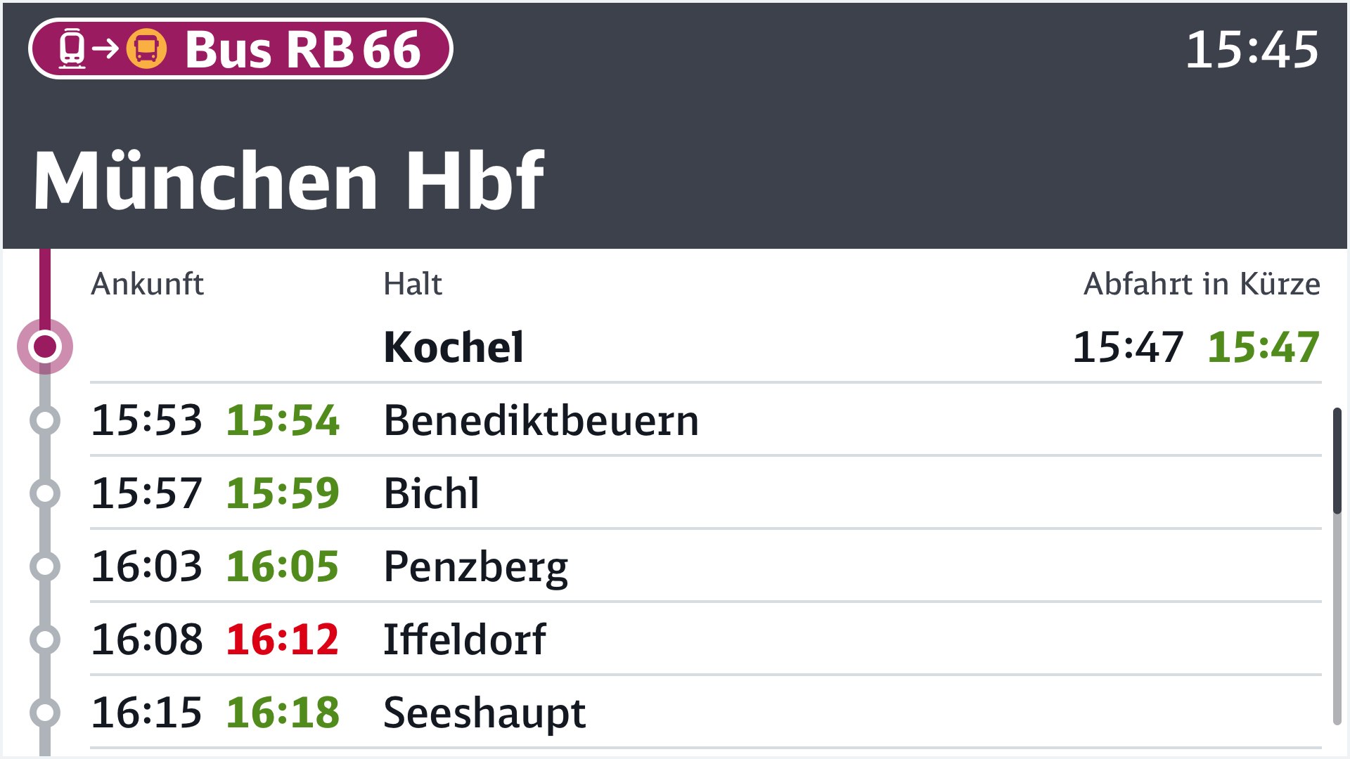 Darstellung des Screendesigns: Ersatzverkehr: Perlschnur im Halt
